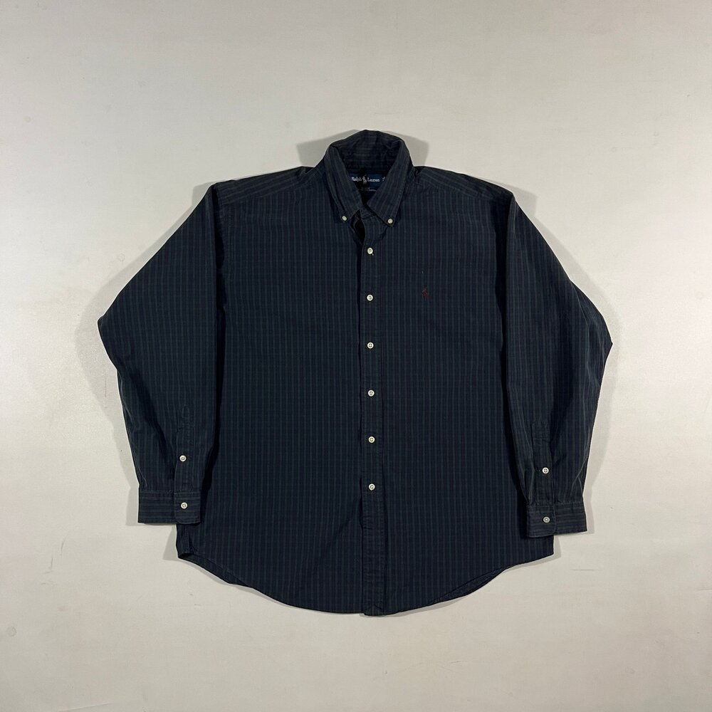 Vintage Ralph Lauren Blake Black Plaid Two-Ply Cotton Button Down Shirt XL